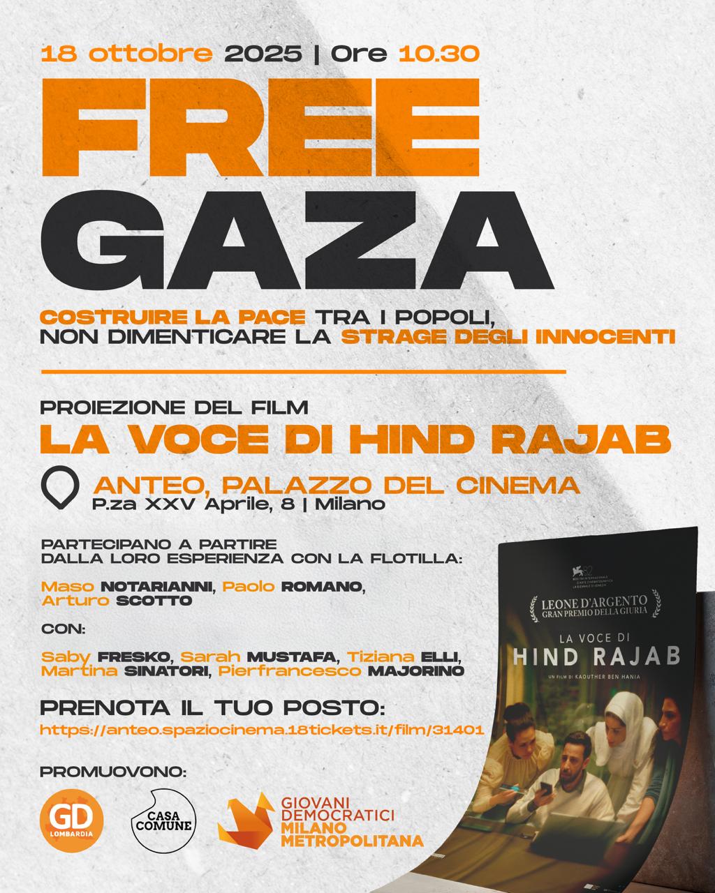 Free Gaza Sabato 18 ottobre cinema Anteo